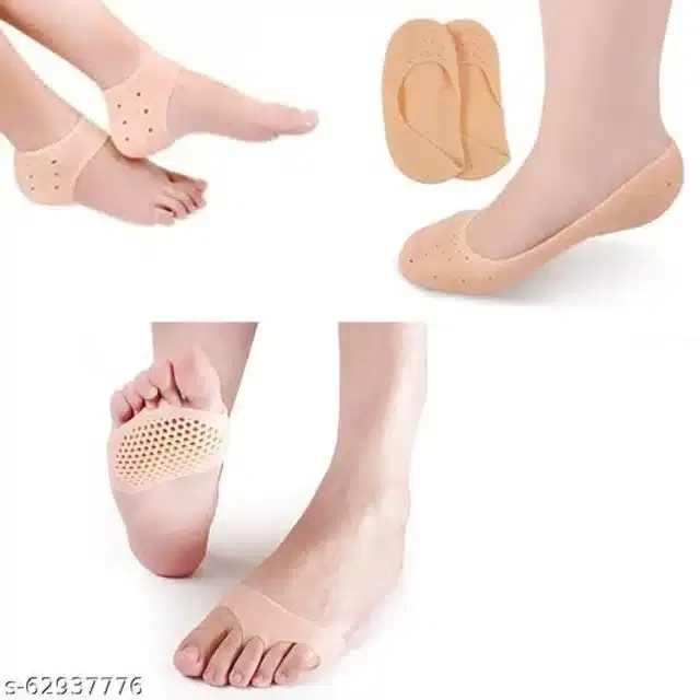 Moisturizing Silicon Gel Socks with Foot Pad, Beige, Set of 3