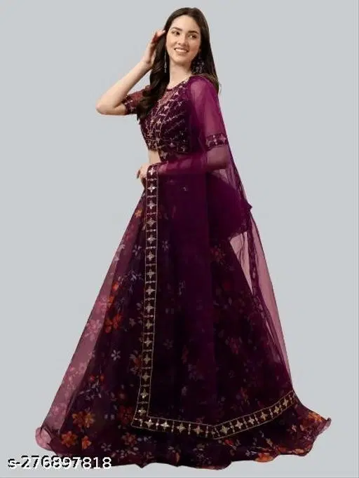Lehenga Choli for Women (Purple, Semi Stitched)