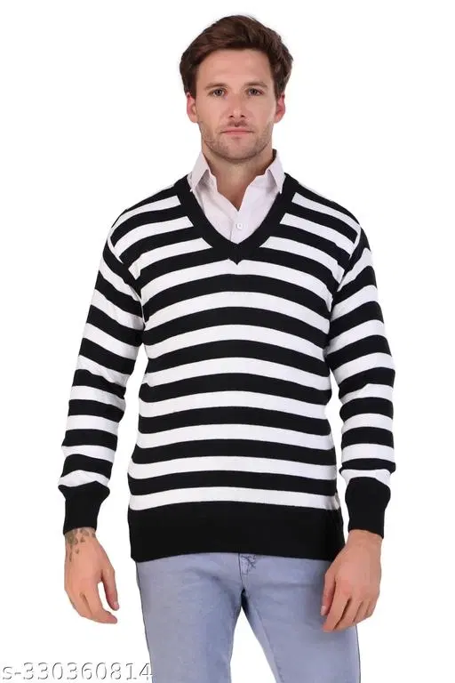 Full Sleeves Sweater for Men (Black & White, XL)