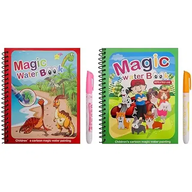 Reusable Quick Dry Water Painting Book with Doodle Pen for Kids, Multicolor, Pack of 2