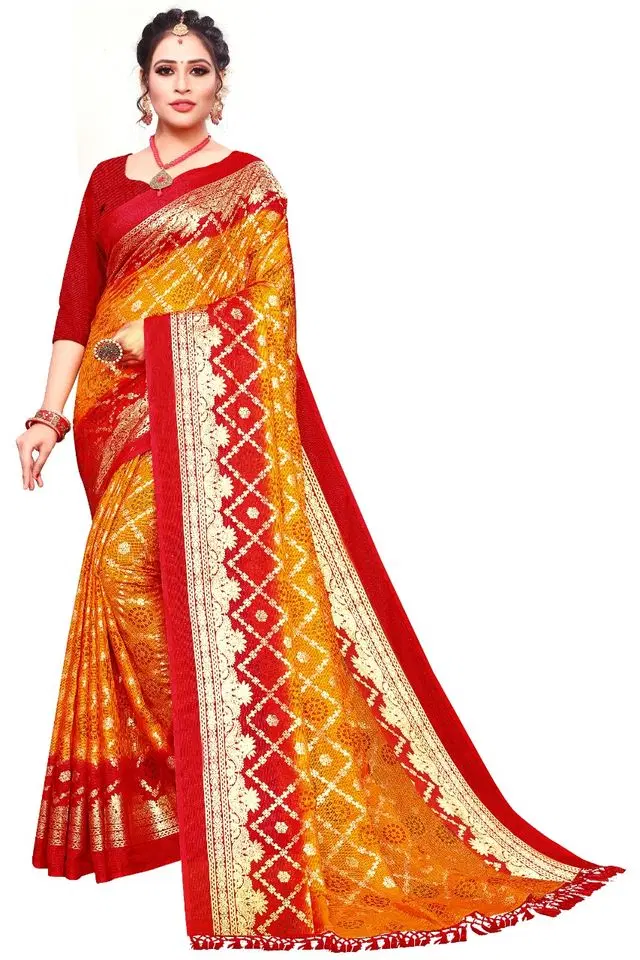 Kanooda Prints Fancy Women's Kota Foil Net Printed Sarees (Mustard, 5.5 m)