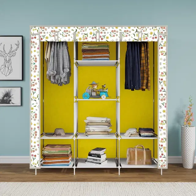 Plastic Printed Collapsible Wardrobe, Yellow