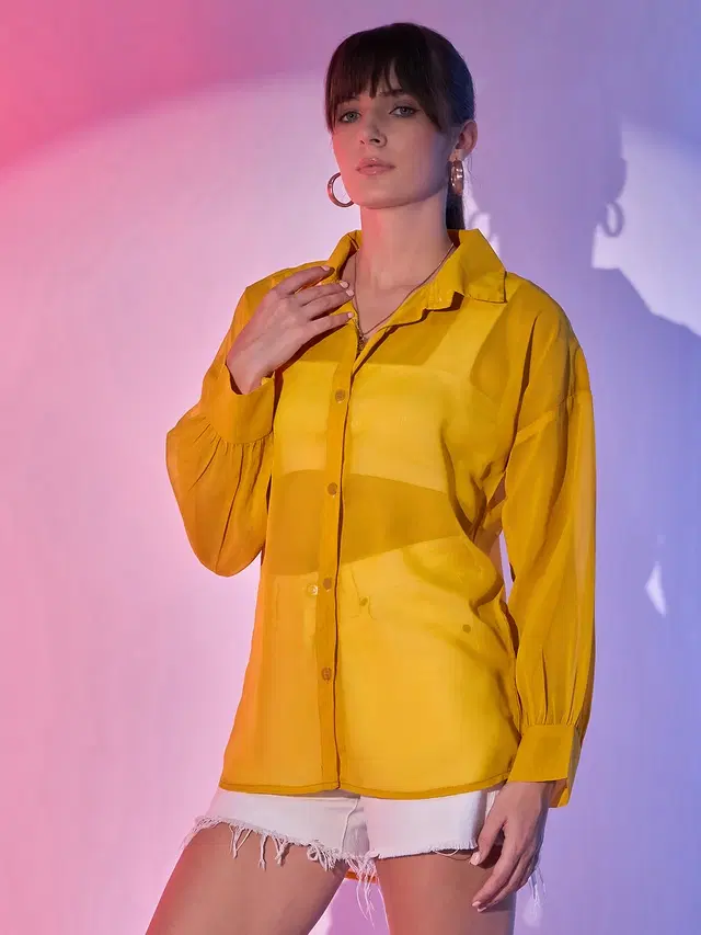Full Sleeves Solid Shirt for Women (Mustard, S)
