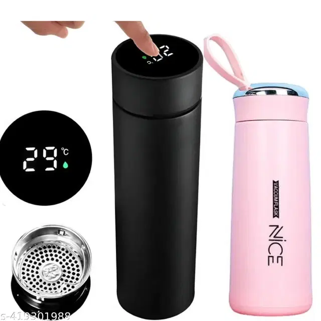Stainless Steel with LED Temperature Display Water Bottle, Multicolor, 500 ml, Pack of 2