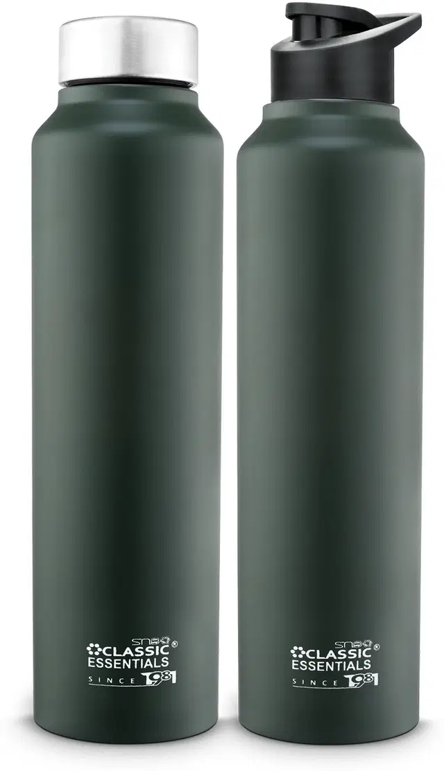 Stainless Steel Water Bottles, Green, 1000 ml, Pack of 2