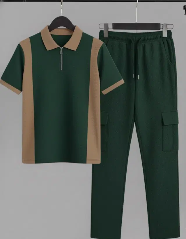 Colorblocked Night Suit For Men  Green , (M)