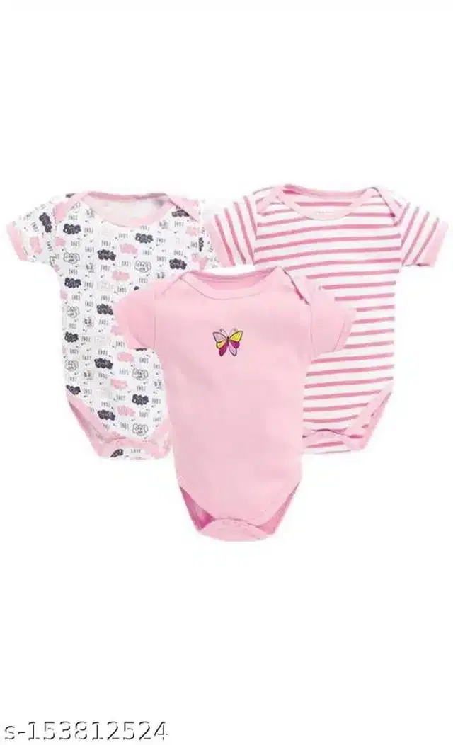 Cotton Rompers for Kids (Pink, 3-6 Months)