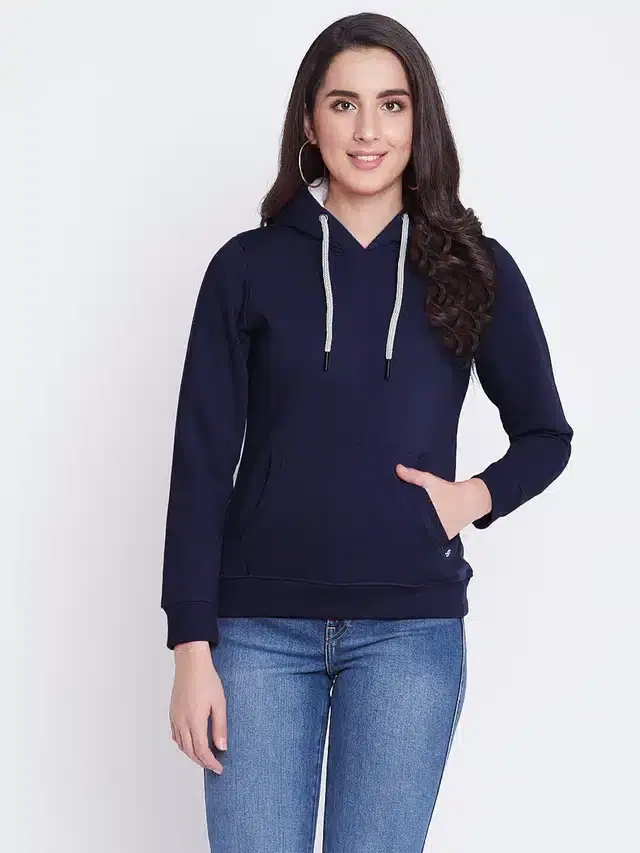 Fleece Hooded Sweatshirt for Women (Navy Blue, M)