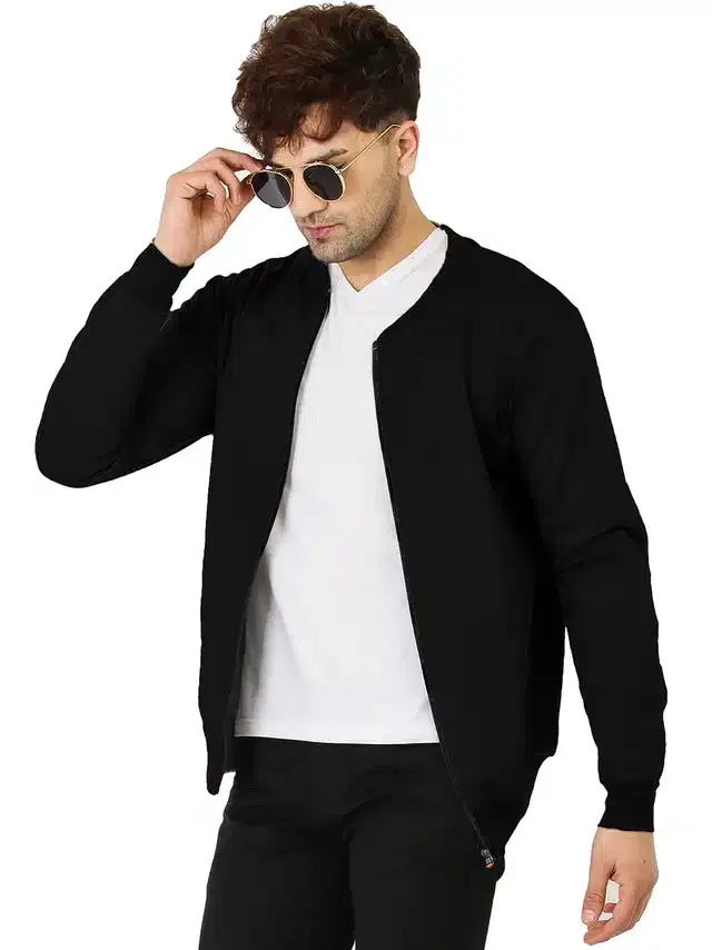 Solid Full Sleeves Jacket for Men (Black, M)