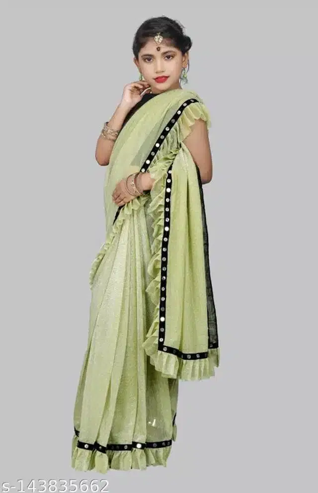 Ready to Wear Saree for Girls (Green, 5-6 Years)