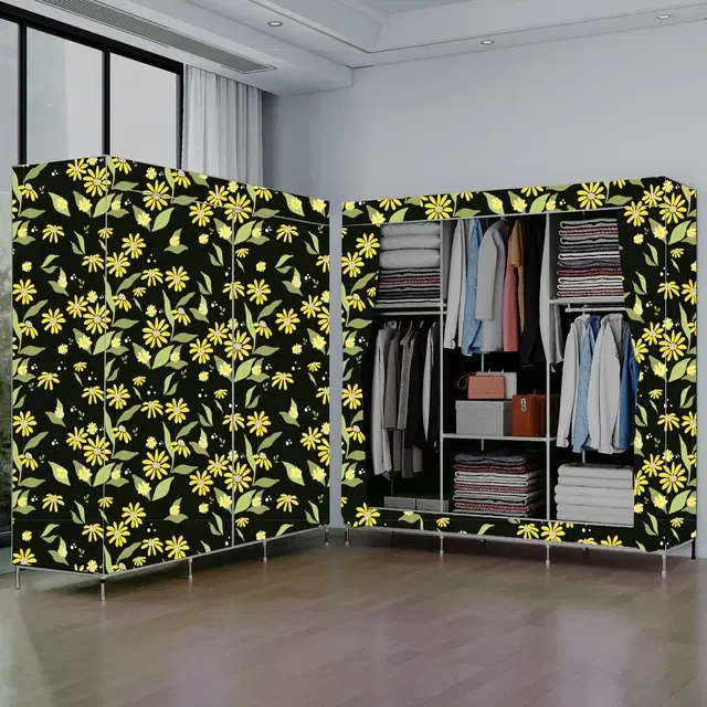 Plastic Printed Collapsible Wardrobe, Black