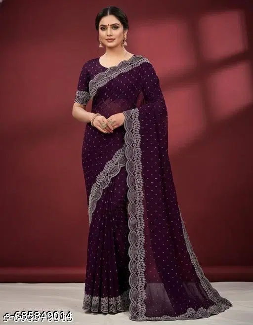Chanderi Silk Solid Saree For Women, Purple