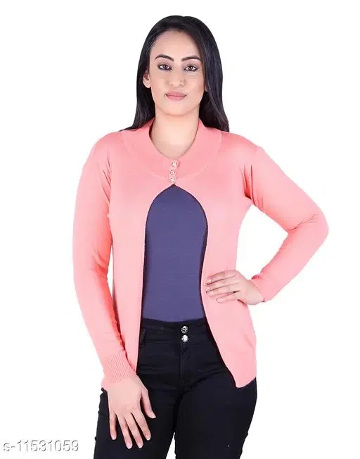 Acrylic Solid Sweater for Women (Peach, L)