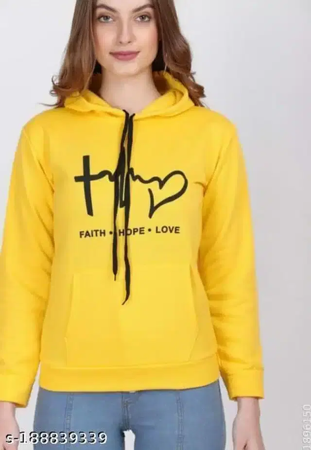 Cotton Blend Hoodie for Women (Yellow, S)