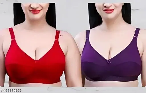 Cotton Blend Solid Bras for Women, Purple & Red, Pack of 2 (32B)