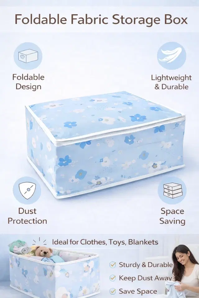 Blue Floral Quilt Storage Bag Dust& Moisture Proof 58*40*22 Cm
