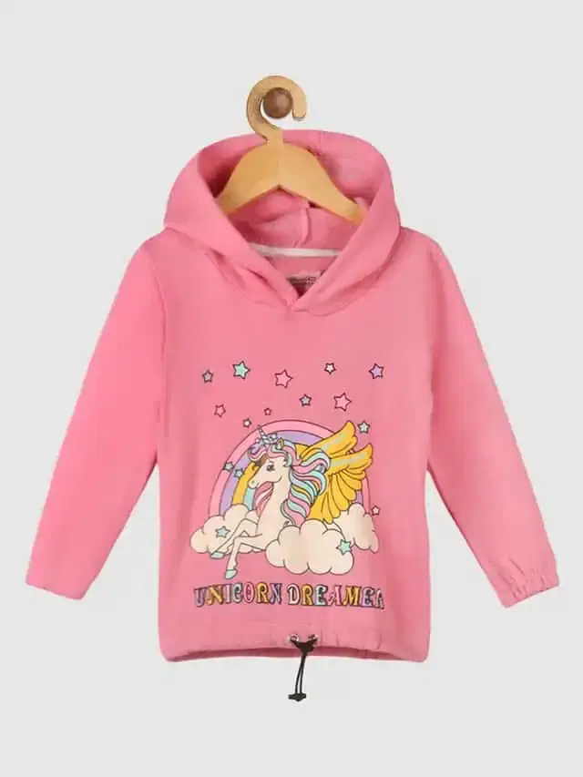 Lazy Shark Girls Printed Sweatshirts (Pink, 5-6Y) (LST261)