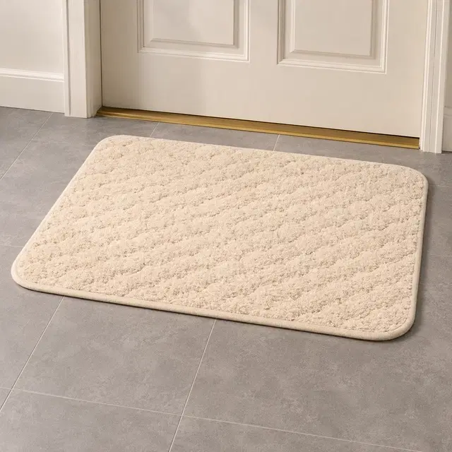 Emboshed Checkered Fluffy Soft Mat Biege [40x60]