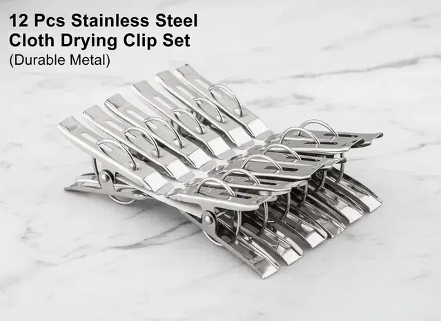 Soham Housewares 12 Pcs Stainless Steel Cloth Drying Clip Set - Silver