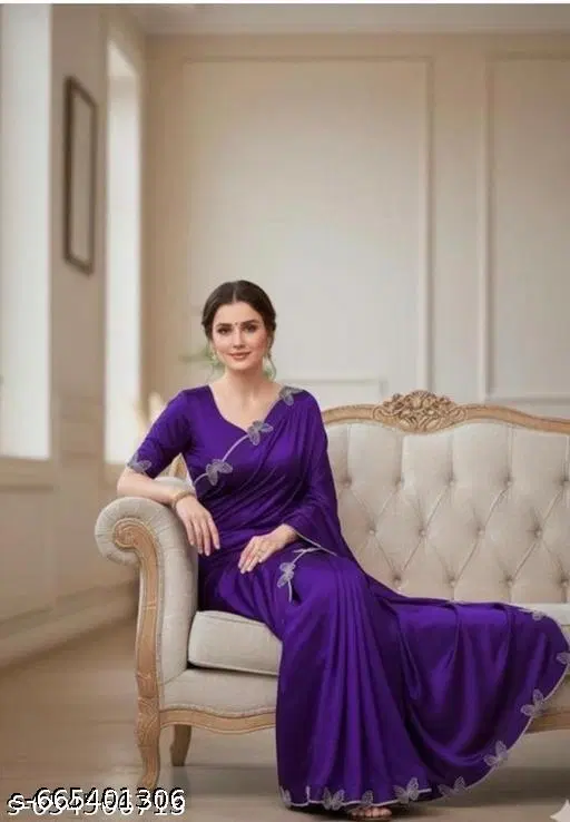 Georgette Solid Saree For Women, Purple