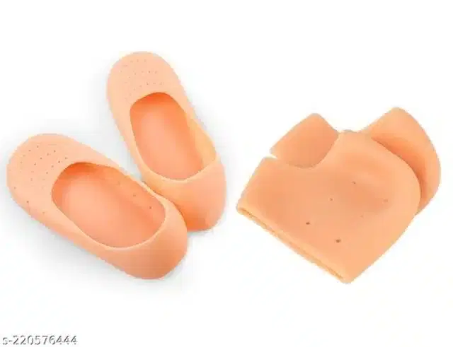 Moisturizing Silicon Gel Socks with Foot Pad, Beige, Set of 2