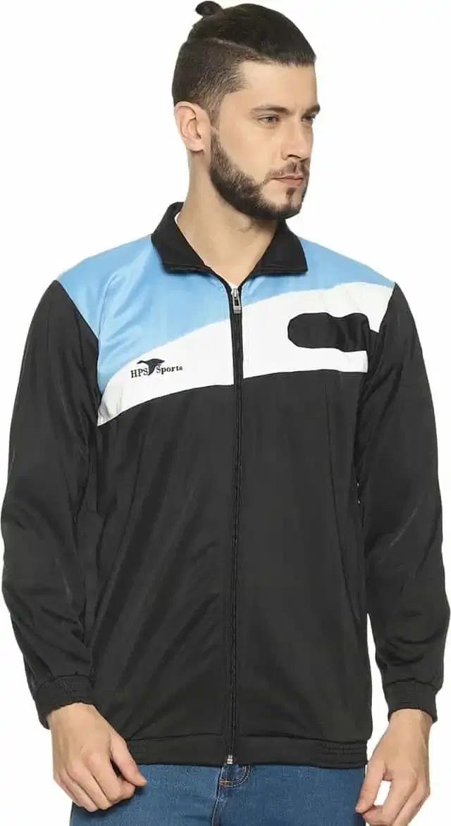 HPS Sports Full Sleeve Colorblock mens Jacket (Blue, S) (HP0417)