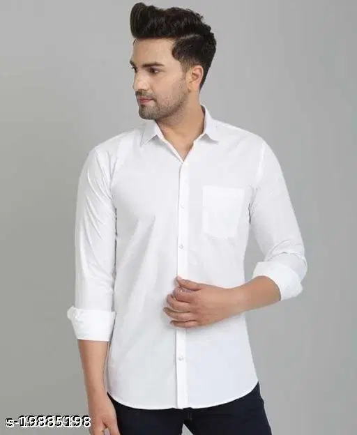 Cotton Blend Solid Shirt for Men, White (M)