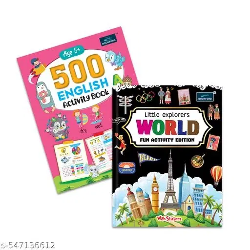 Little Explorers WORLD Fun Activity Edition with Stickers + 500 English Activity Book Age 5+ – Set of 2 Engaging and Educational Books for Young Learners
