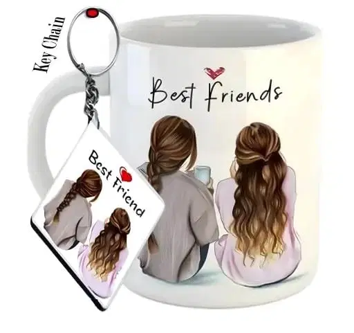 Giftspedia Best Friend Printed Coffee Mug With Keychain Gifting Mug 350ml