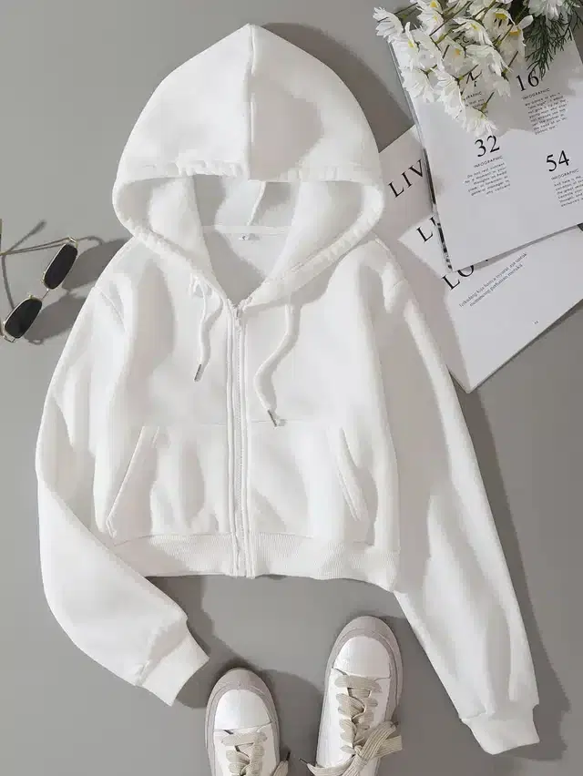 Fleece Hooded Sweatshirt for Women (White, S)