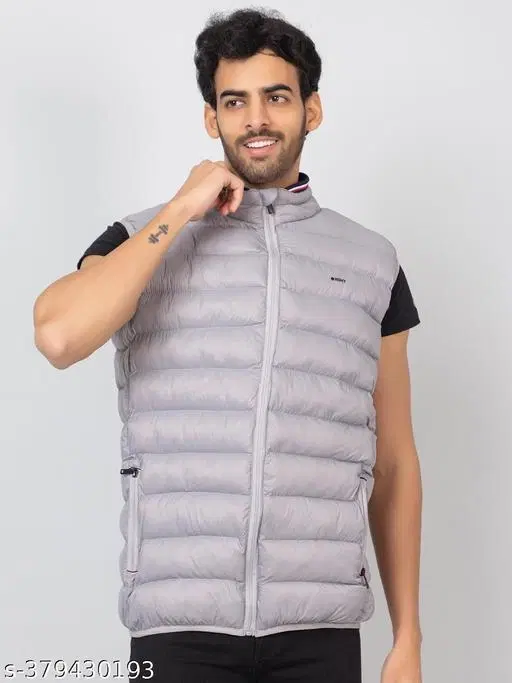 Cotton Blend Half Sleeves Jacket for Men (Grey, M)