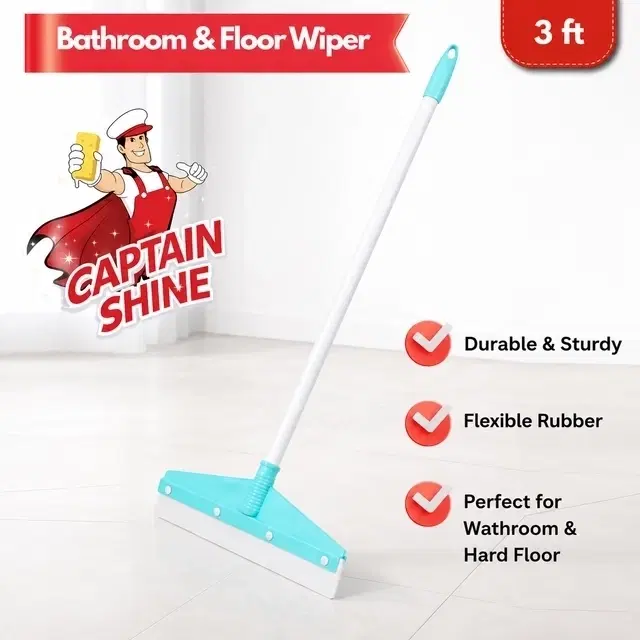 Captain Shine Bathroom & Floor Wiper [15" Blade, 3 ft Rod]