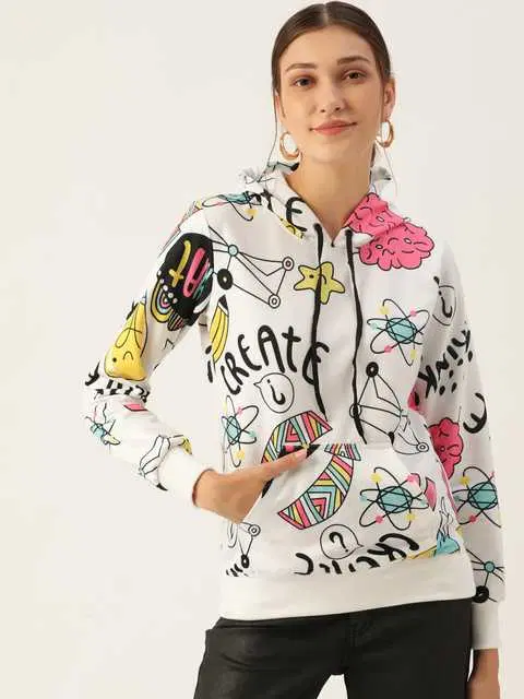 Sweatshirt For Women (White, L) (KS-6)