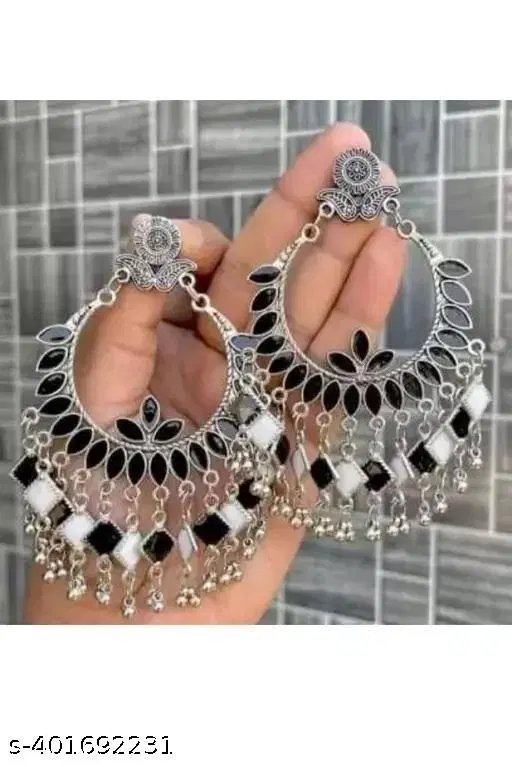 Black & White Meenakari Earring Hoop Earring