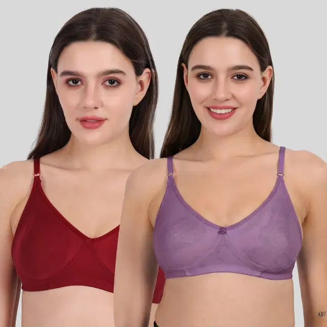 Cotton Bra for Women, Red & Purple, Pack of 2 (28B)