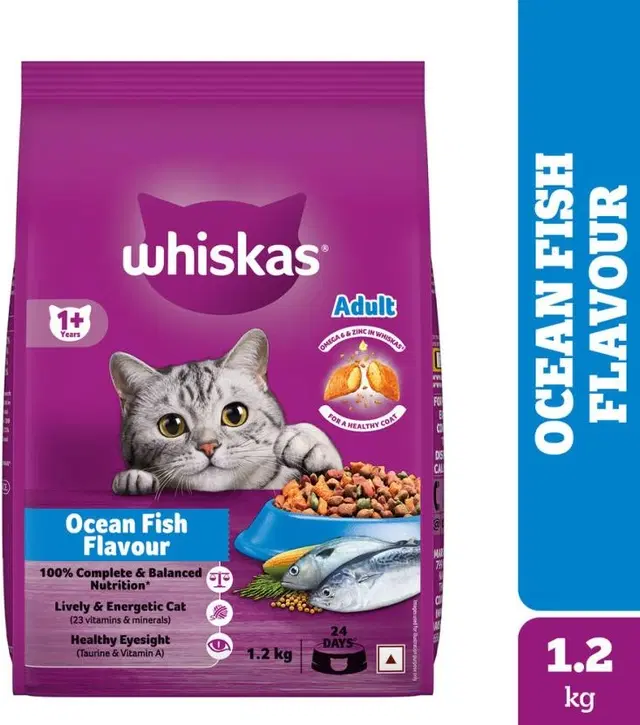 Whiskas, 1+ Years Adult Ocean Fish Dry Adult Cat Food, 1.2KG