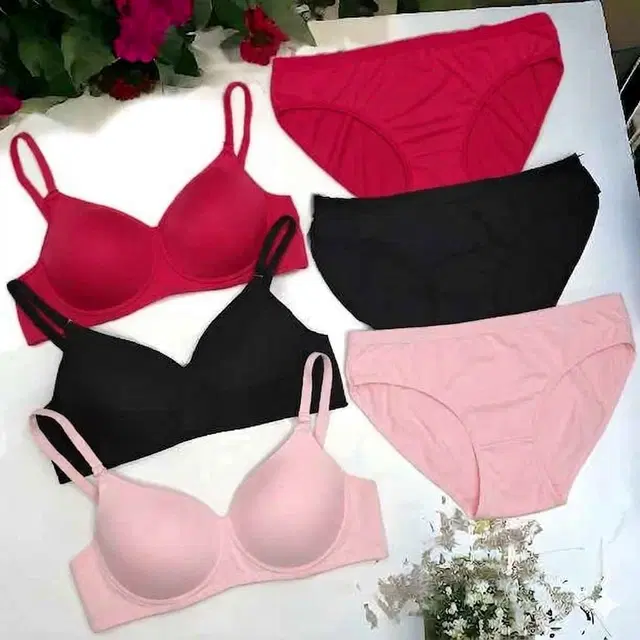 Cotton Blend Lingerie Set for Women, Multicolour, Pack of 3 (28B)