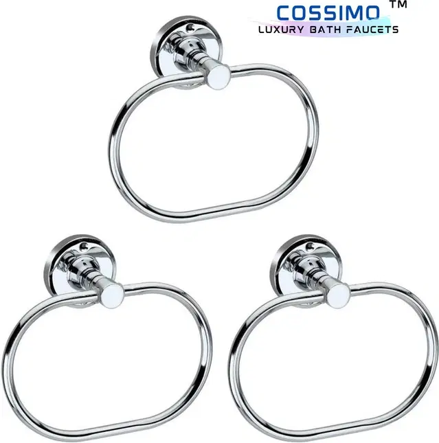 Stainless Steel Multipurpose Towel Ring with Wall Flange, Silver, Set of 3
