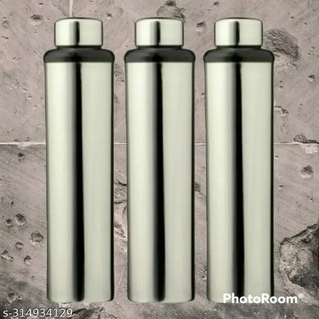 Stainless Steel Sports Water Bottles, Pack of 3, Silver, 1000 ml