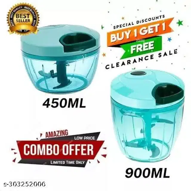 Plastic Manual Chopper, Sky Blue, Set of 2