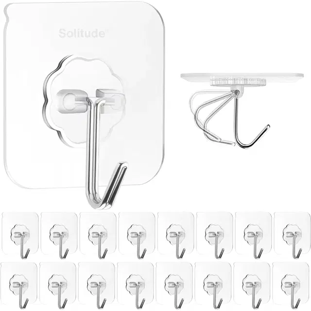 Plastic Wall Hooks, Transparent (Pack of 20)