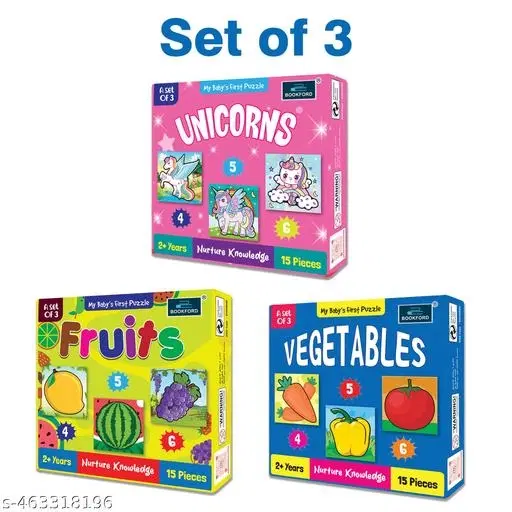 My Baby'S First Unicorns & Fruits s & Vegetables Puzzle Game & Fun And Learning 45 Pieces ( Set of 3)