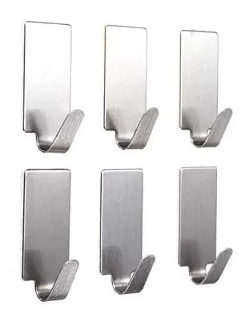 Rasu Heavy Duty Stainless Steel Removable Wall Stick Hangers For Kitchens Bathrooms Offices, Pack Of 6, Steel, M-31