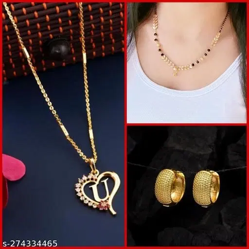 Combo of Alloy Mangalsutra with Pendant & 1 Pair Earrings for Women, Set of 3 (Multicolor)