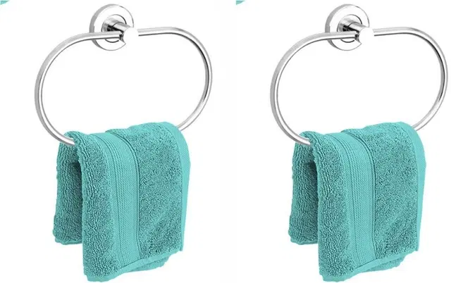 Stainless Steel Multipurpose Towel Ring with Wall Flange, Silver, Set of 2