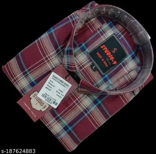 Cotton Blend Checked Shirt for Men, Maroon (XXL) Pack of 1