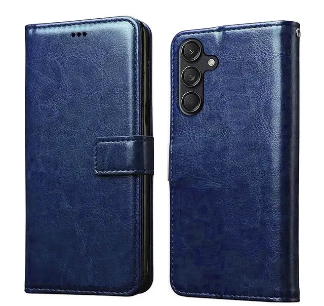 Artificial Leather Mobile Flip Cover for Samsung Galaxy M55 5G, Blue