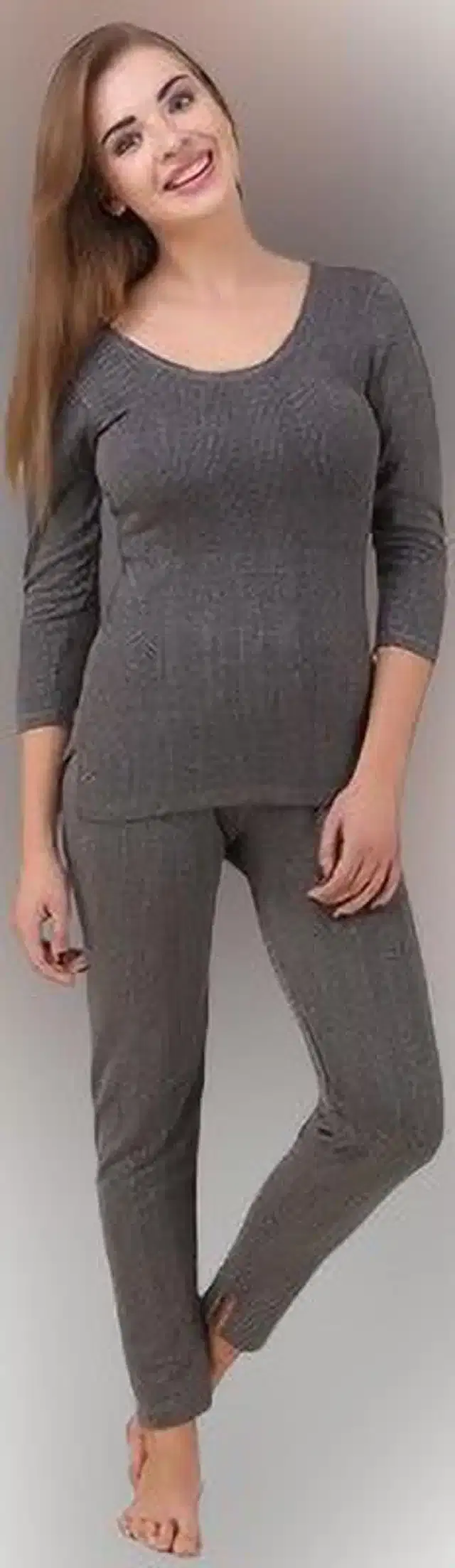 Polycotton Solid Thermal Set for Women (Grey, M)