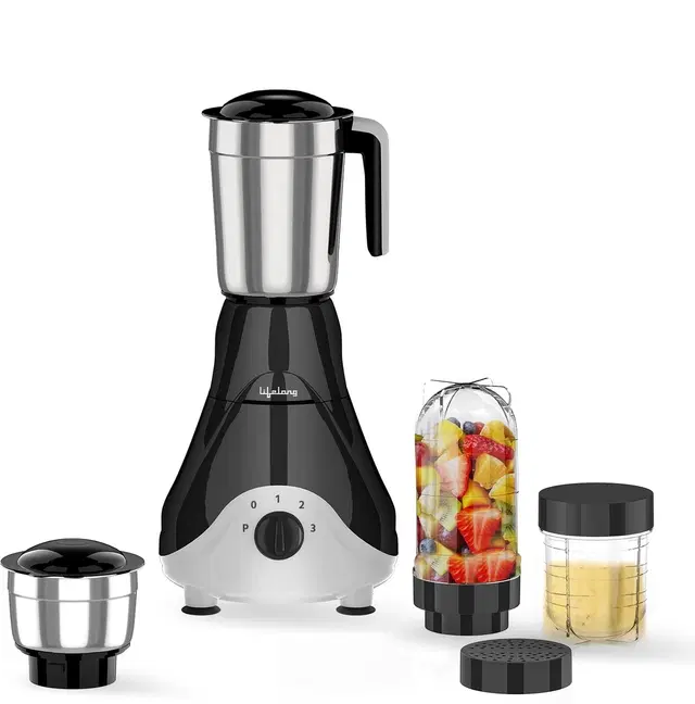Lifelong Mixer Grinder | 500 W | 4 Jars - 2 SS Jars and 2 Jars for Smoothie Blending - Black