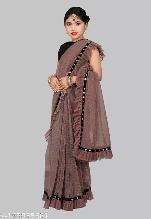 Ready to Wear Saree for Girls (Light Maroon, 5-6 Years)